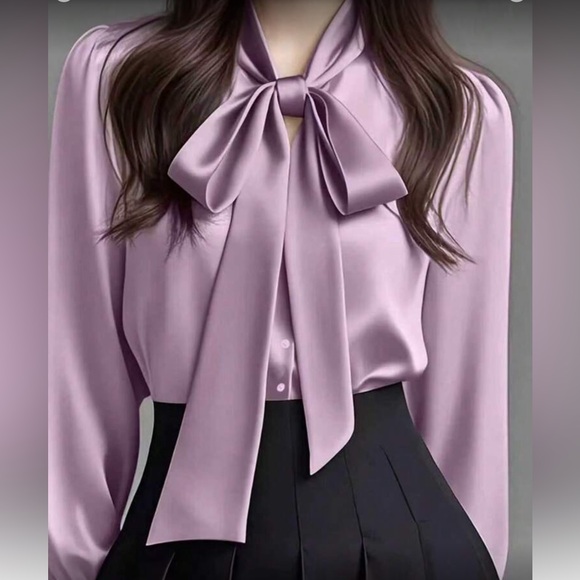 Tops - Elegant Purple Bow Tie Blouse